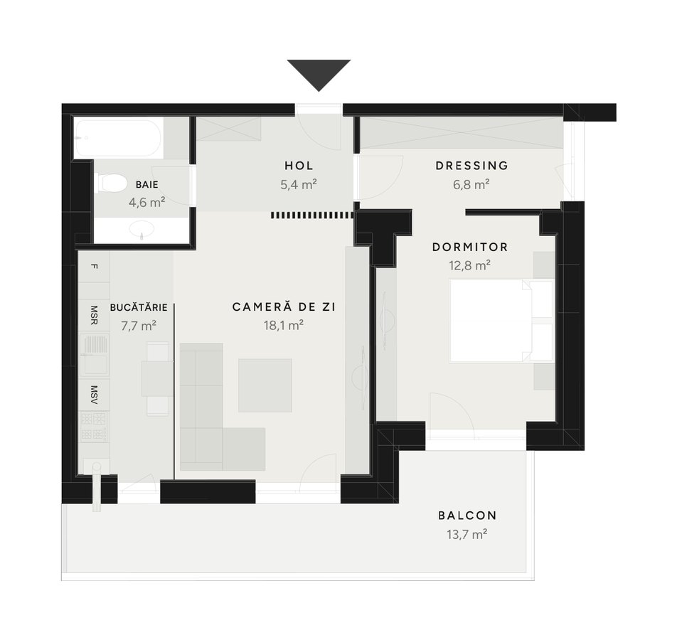 Plan apartament 2 camere TIP 11B-2 – 69,1 m² utili – Avrig Park Residence, Faza 2