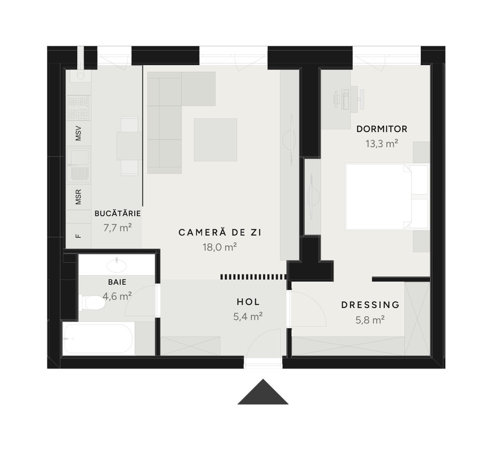 Plan apartament 2 camere TIP 2B-1 – 54,8 m² utili – Avrig Park Residence, Faza 2