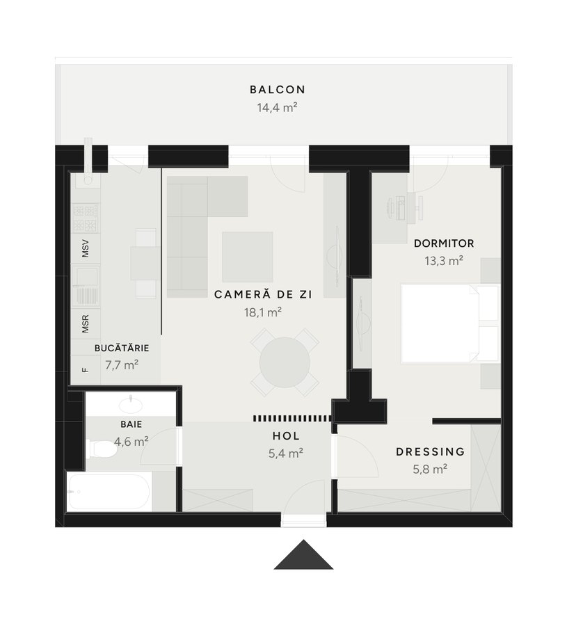 Plan apartament 2 camere TIP 2B-2 – 69,4 m² utili – Avrig Park Residence, Faza 2