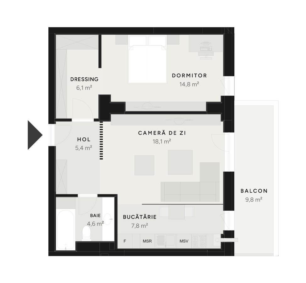 Plan apartament 2 camere TIP 2B-3 – 66,6 m² utili – Avrig Park Residence, Faza 2