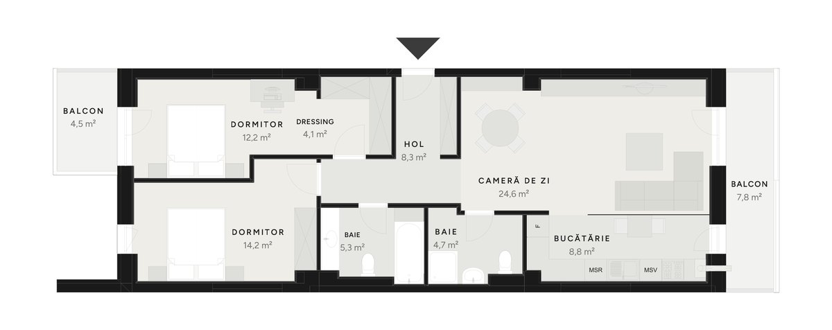 Plan apartament 3 camere TIP 10B-2 – 94,5 m² utili – Avrig Park Residence, Faza 2