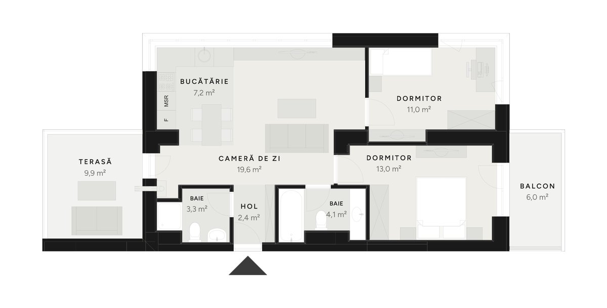 Plan apartament 3 camere TIP 7B – 76,4 m² utili – Avrig Park Residence, Faza 2