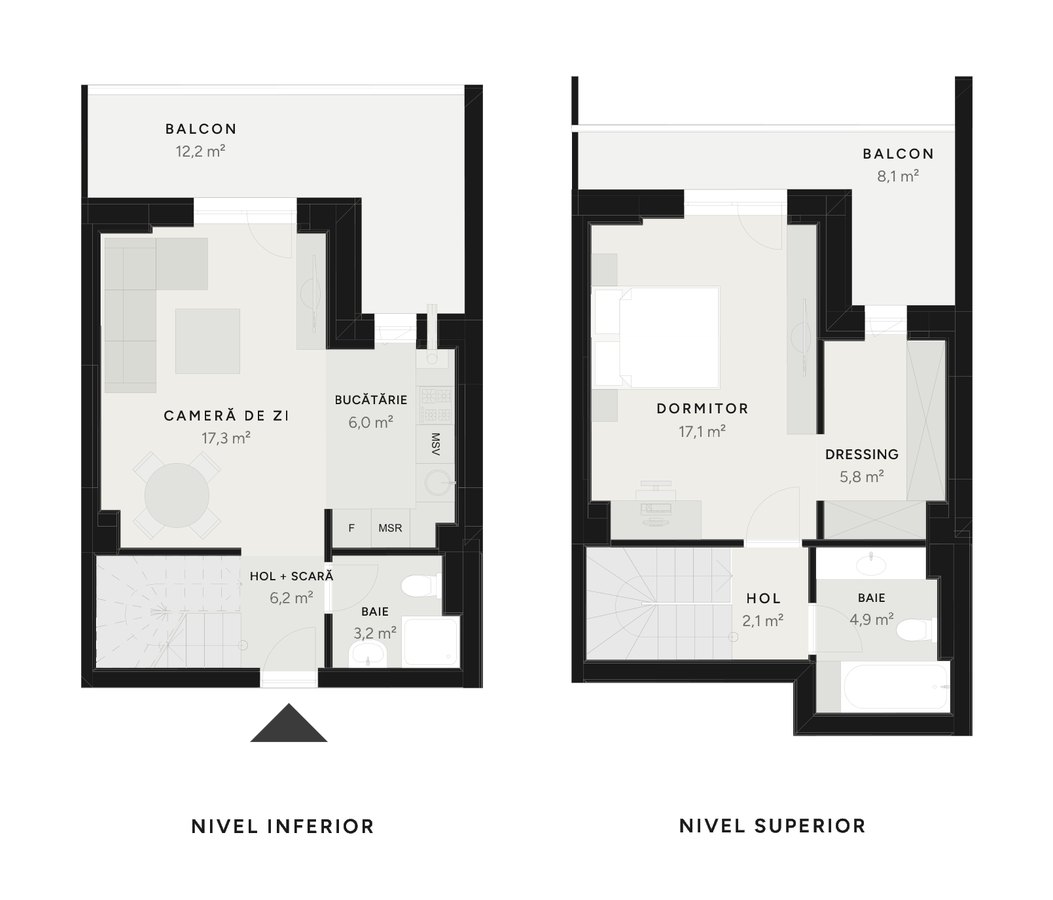 Plan duplex 2 camere TIP 15B – 82,4 m² utili – Avrig Park Residence, Faza 2