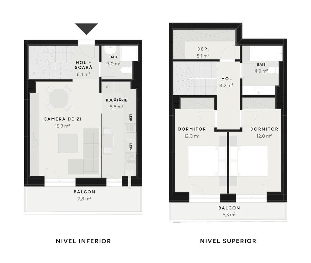 Plan duplex 3 camere TIP 14B-6 – 87,6 m² utili – Avrig Park Residence, Faza 2