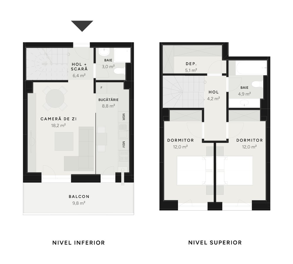 Plan duplex 3 camere TIP 14B-8 – 84,3 m² utili – Avrig Park Residence, Faza 2