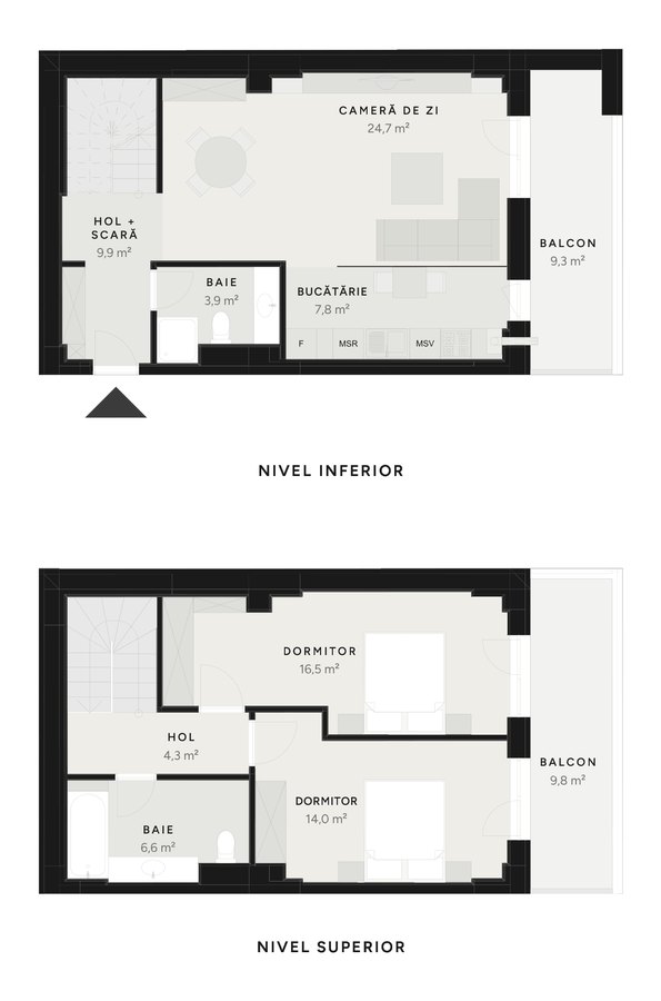 Plan duplex 3 camere TIP 23B – 106,5 m² utili – Avrig Park Residence, Faza 2