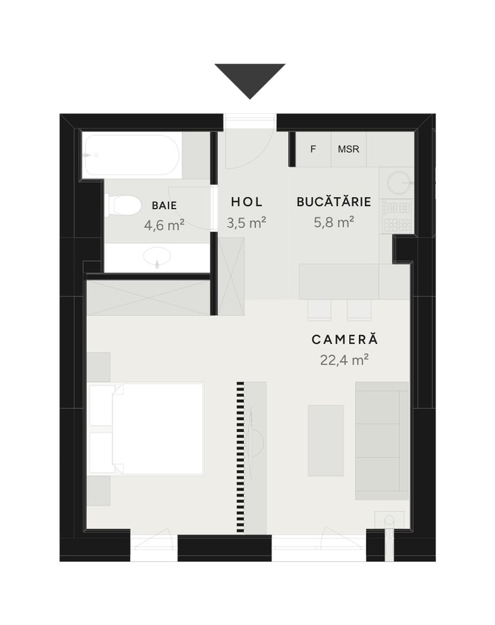 Plan studio TIP 5B-2 – 36,3 m² utili – Avrig Park Residence, Faza 2