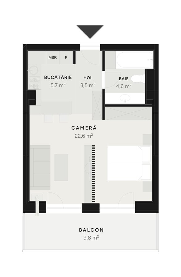 Plan studio TIP 5B-3 – 36,5–46,6 m² utili – Avrig Park Residence, Faza 2